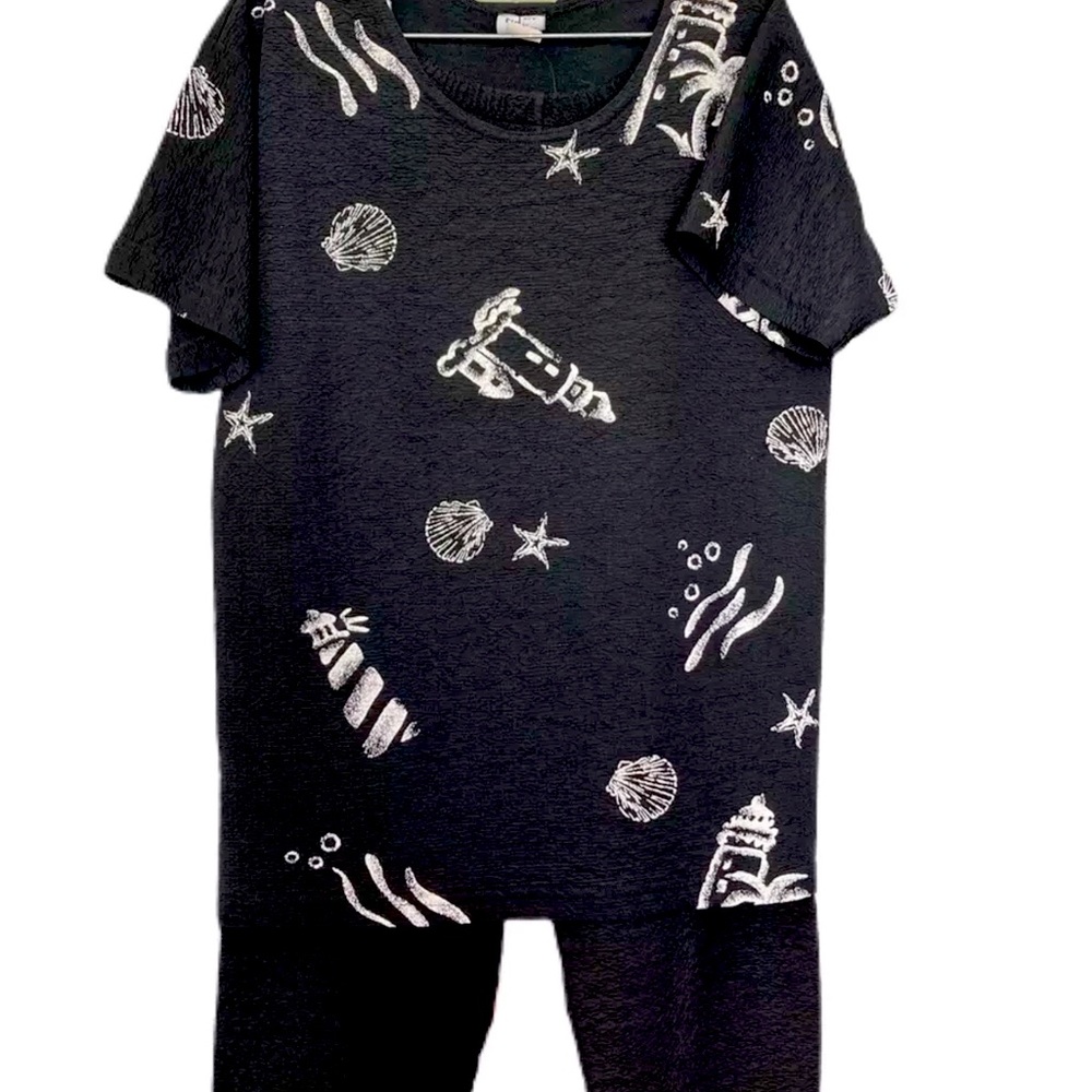 Vtg LA Lights Women’s Y2K 2pc Cropped Outfit Black/White Beach Theme Made in USA
